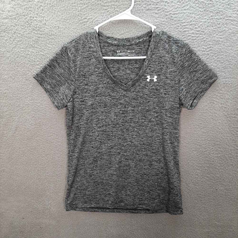 Under Armour Shirt Womens Small Gray Heat Gear Loose Performance Gym Jogging